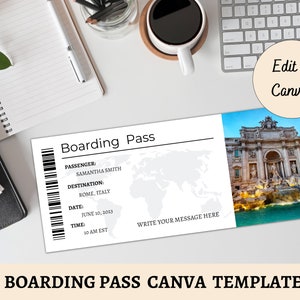 Carta d&#39;imbarco MODIFICABILE con modello immagine Canva / Biglietto aereo stampabile / Regalo compagnia aerea a sorpresa / Carta d&#39;imbarco personalizzata / Viaggio di vacanza