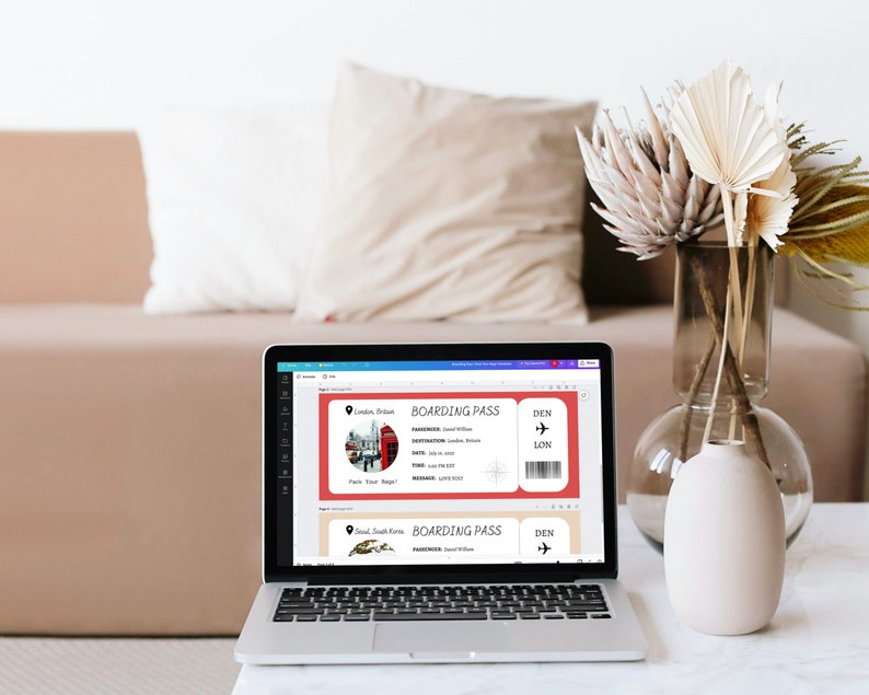 EDITABLE Boarding Pass Canva Template Printable Airline Ticket Surprise