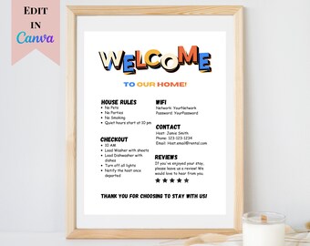 Editable Airbnb Welcome Sign | Printable Vacation Rental Sign | Welcome Sign for Hosts  | Colorful Host Welcome Sign | Short Term Rentals