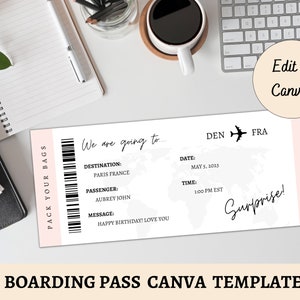 EDITABLE Surprise Boarding Pass Canva Template | Printable Airline Ticket | Surprise Airline Gift | Vacation Ticket | Boarding Pass Trip