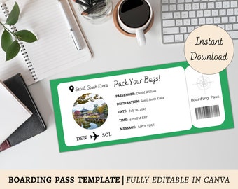 EDITABLE Pack Your Bags Canva Template | Printable Airline Ticket | Surprise Airline Gift | Vacation Ticket | Boarding Pass Surprise Trip