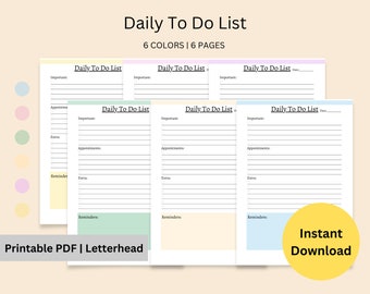 Daily To Do List | Daily Planner | Daily Checklist | Planning Template | PDF Print | Printable Planner | Organizer | Printable | Organizing