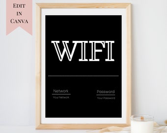 Editable Wifi Sign | Customizable Wifi Sign Template | Instant Download Wifi Sign | Simple Minimal Wifi Sign | Airbnb Wifi Sign Download
