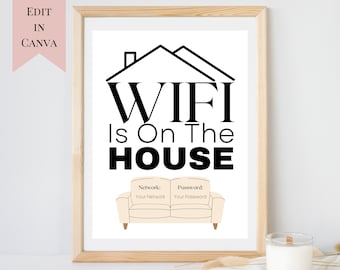 Customizable Wifi Sign Template | Instant Download Wifi Sign | Wifi Sign Digital Download | Simple Minimal Wifi Sign | Airbnb Wifi Sign