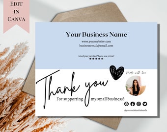 Simple Small Business Thank you | Printable Canva Template Card | Customizable Business Thank You | Editable Minimal Business Card Thank You