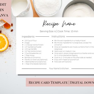 Minimal Recipe Card Template | Simple Editable Recipe Card | Printable Recipe Card Canva Template | Modern Kitchen Recipe Card | 6 x 4 Card