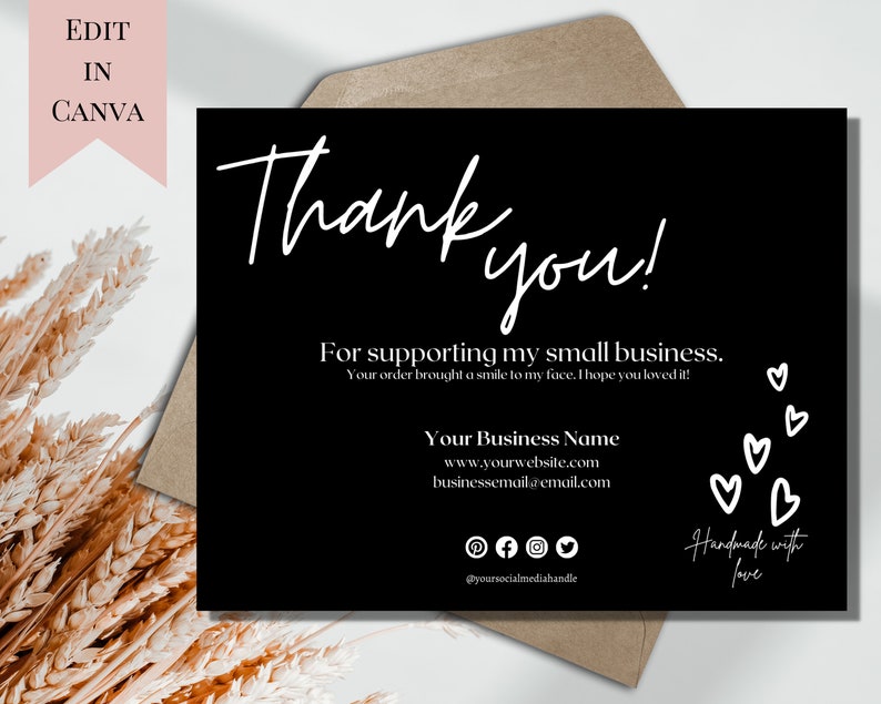 Editable Thank You for Your Order | Minimal Small Business Card Thank ...