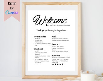 Welcome Sign for Airbnb Hosts | Customizable Welcome Sign for VRBO | Guest Arrival Poster | Things to Know Sign | Minimal Host Welcome Sign