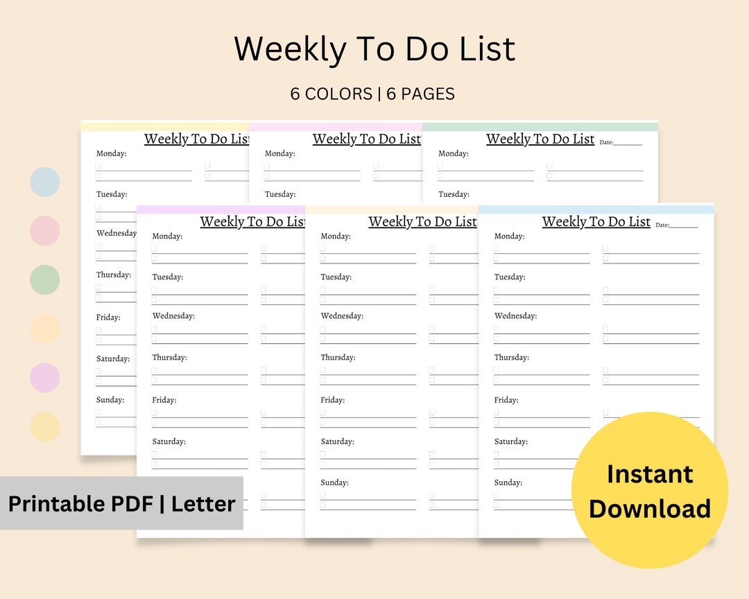 Weekly to Do List | Organizer | Weekly Planner | Checklist | to Do List ...