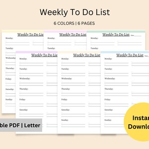 Weekly To Do List | Organizer | Weekly Planner | Checklist | To Do List | Printable Planner | Colorful | PDF Print | Weekly Planning | Lists
