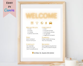 Welcome Sign for Airbnb Hosts | Customizable Welcome Sign for VRBO | Guest Arrival Poster | Things to Know Sign | Minimal Host Welcome Sign