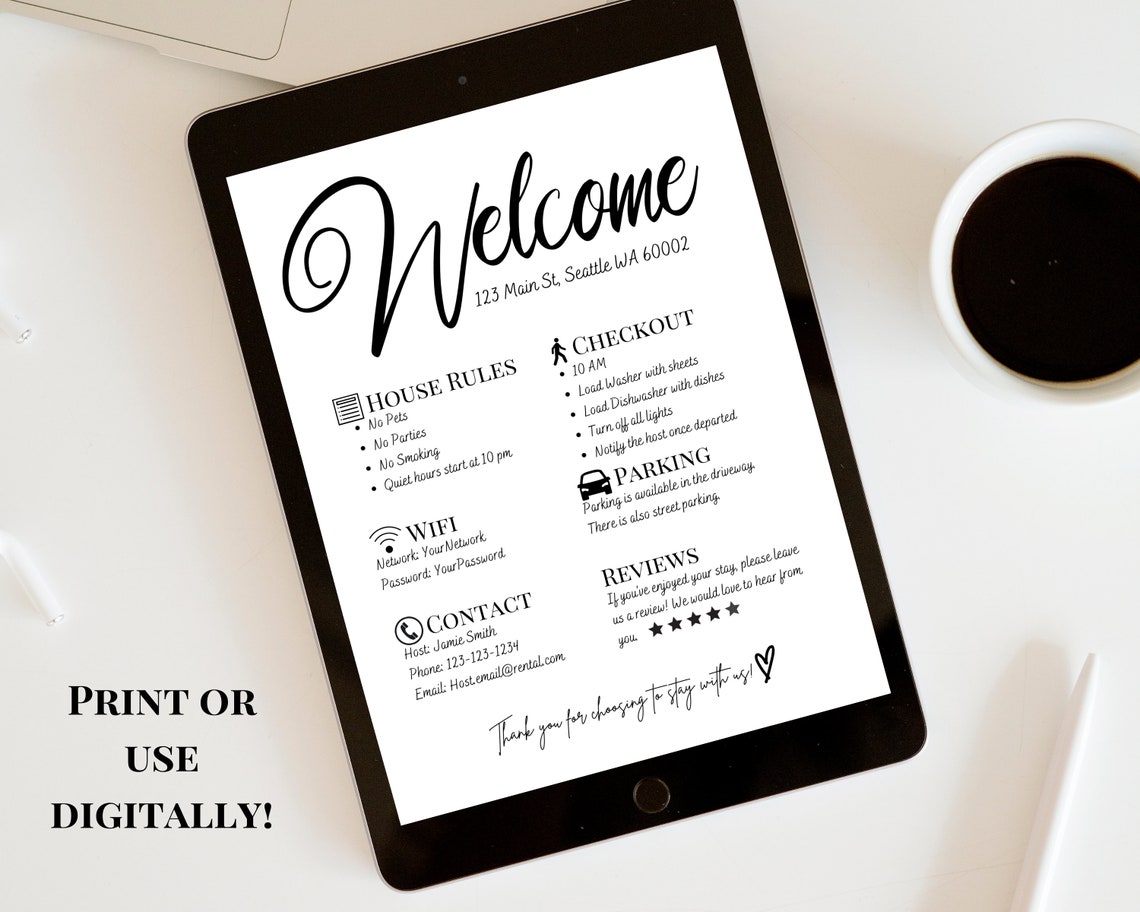 Editable Airbnb Welcome Sign Printable Vacation Rental Sign Welcome ...