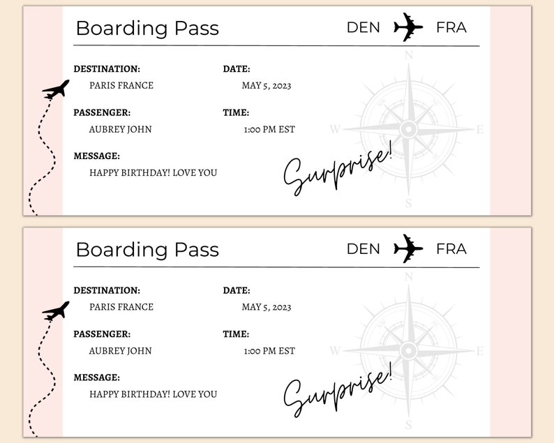 EDITABLE Compass Boarding Pass Canva Template Compass Ticket Printable