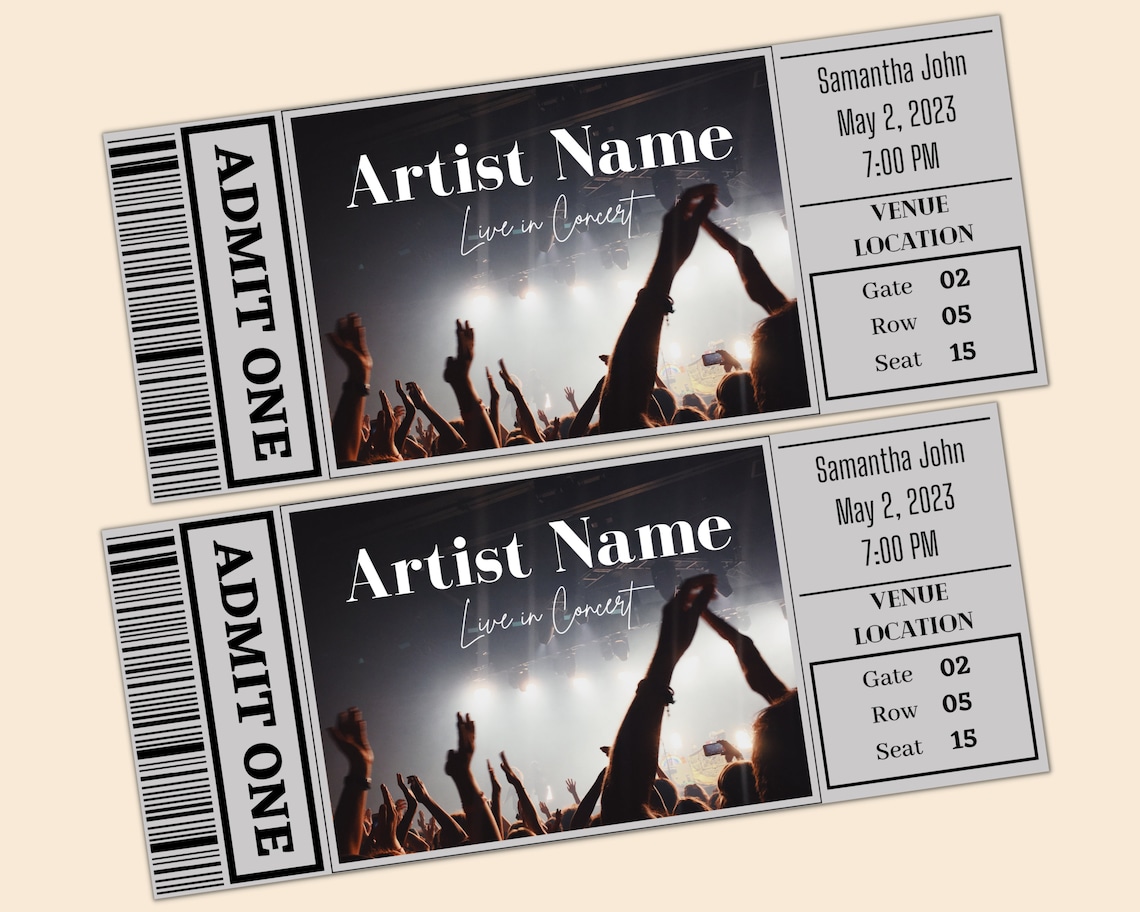 EDITABLE Concert Ticket Canva Template Surprise Gift Idea Gift for Her EDITABLE Concert Ticket Canva Template Surprise Gift Idea Gift for Her