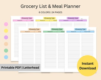 Paquete de plantillas para listas de compras / Lista de compras / Planificador de comidas semanal / Lista de comestibles / Preparación de comidas / Planificador de salud / Plantilla / PDF imprimible