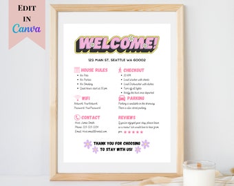 Welcome Sign for Airbnb Hosts | Customizable Welcome Sign for VRBO | Guest Arrival Poster | Things to Know Sign | Minimal Host Welcome Sign