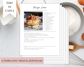 Classic Recipe Template | Editable Minimal Recipe Pages Template | Printable Recipe Canva Template | Modern Recipe Template  | 6Pages 8x11.5