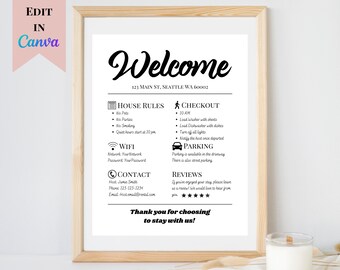 Minimal Host Welcome Sign | Editable Airbnb Welcome Sign | Printable Vacation Rental Sign | Customizable Welcome Sign for VRBO