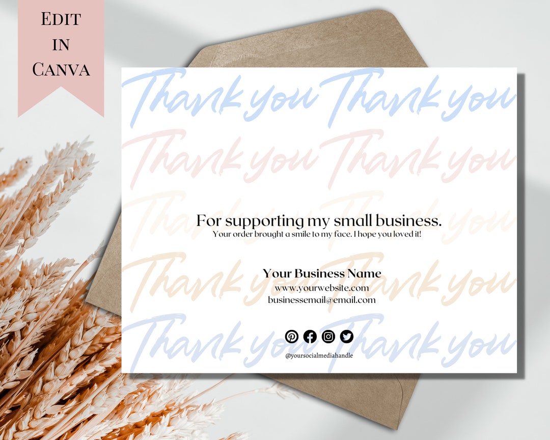 Printable Canva Template Card | Customizable Business Thank You ...