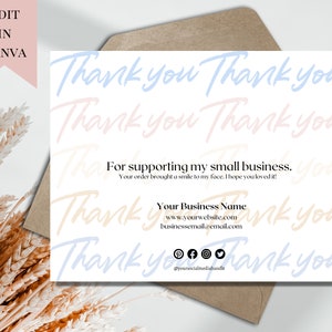 Tarjeta de plantilla de Canva imprimible / Gracias comercial personalizable / Gracias editable por su pedido / Tarjeta simple mínima gracias