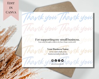 Printable Canva Template Card | Customizable Business Thank You |  Editable Thank You For Your Order | Minimal Simple Card Thank You