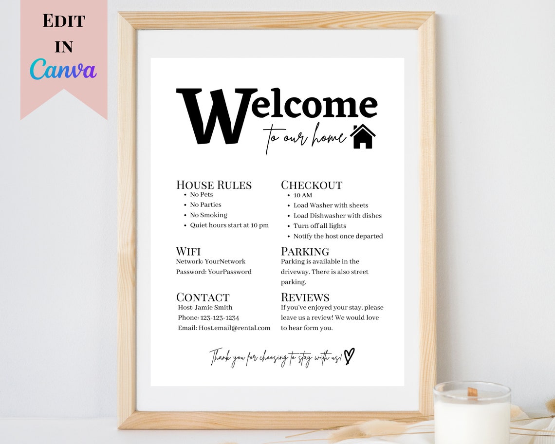 Editable Airbnb Welcome Sign Printable Vacation Rental Sign Welcome ...
