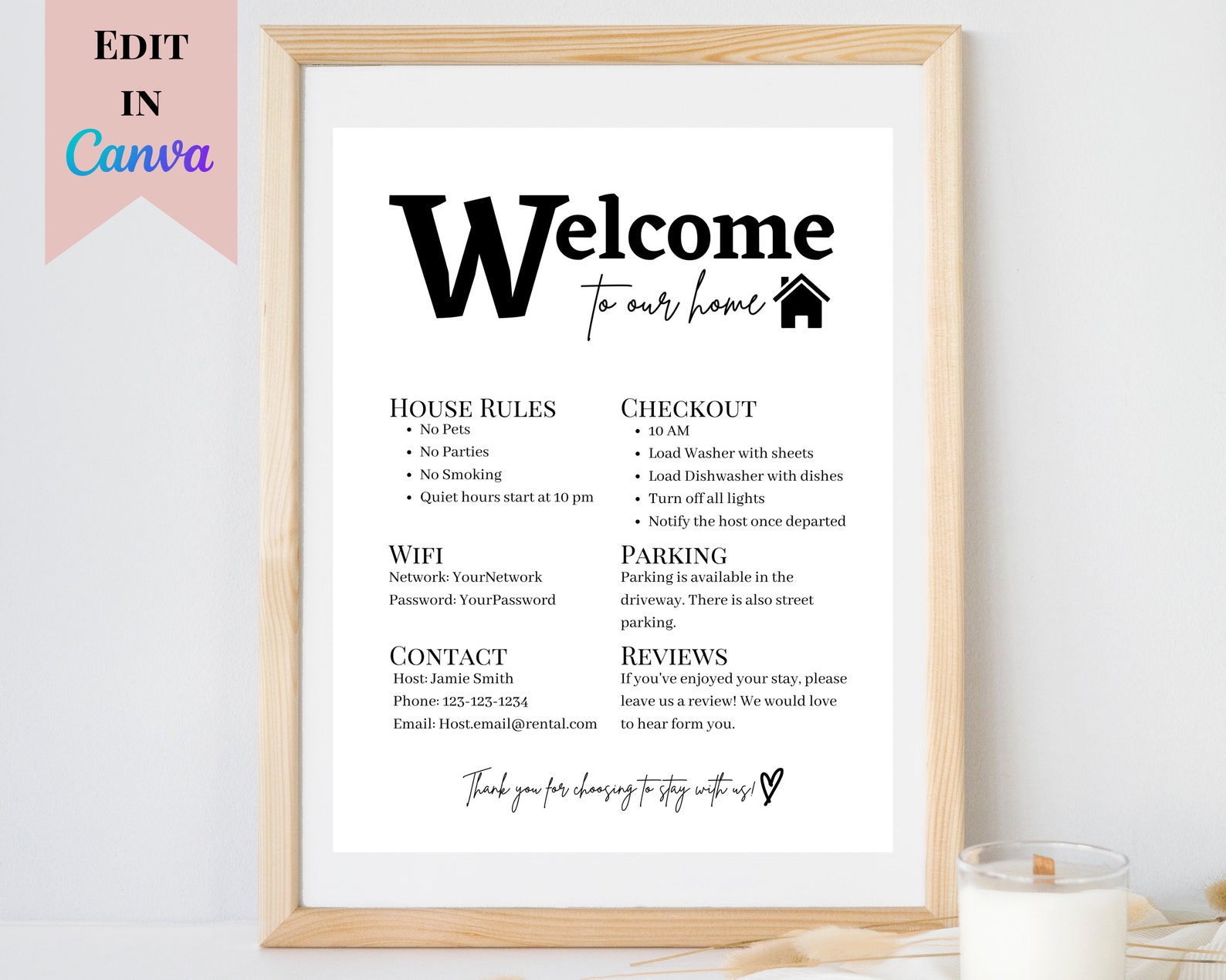 Editable Airbnb Welcome Sign Printable Vacation Rental Sign Welcome ...