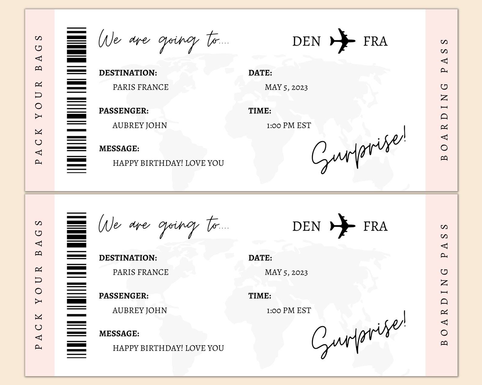 EDITABLE Surprise Boarding Pass Canva Template | Printable Airline ...