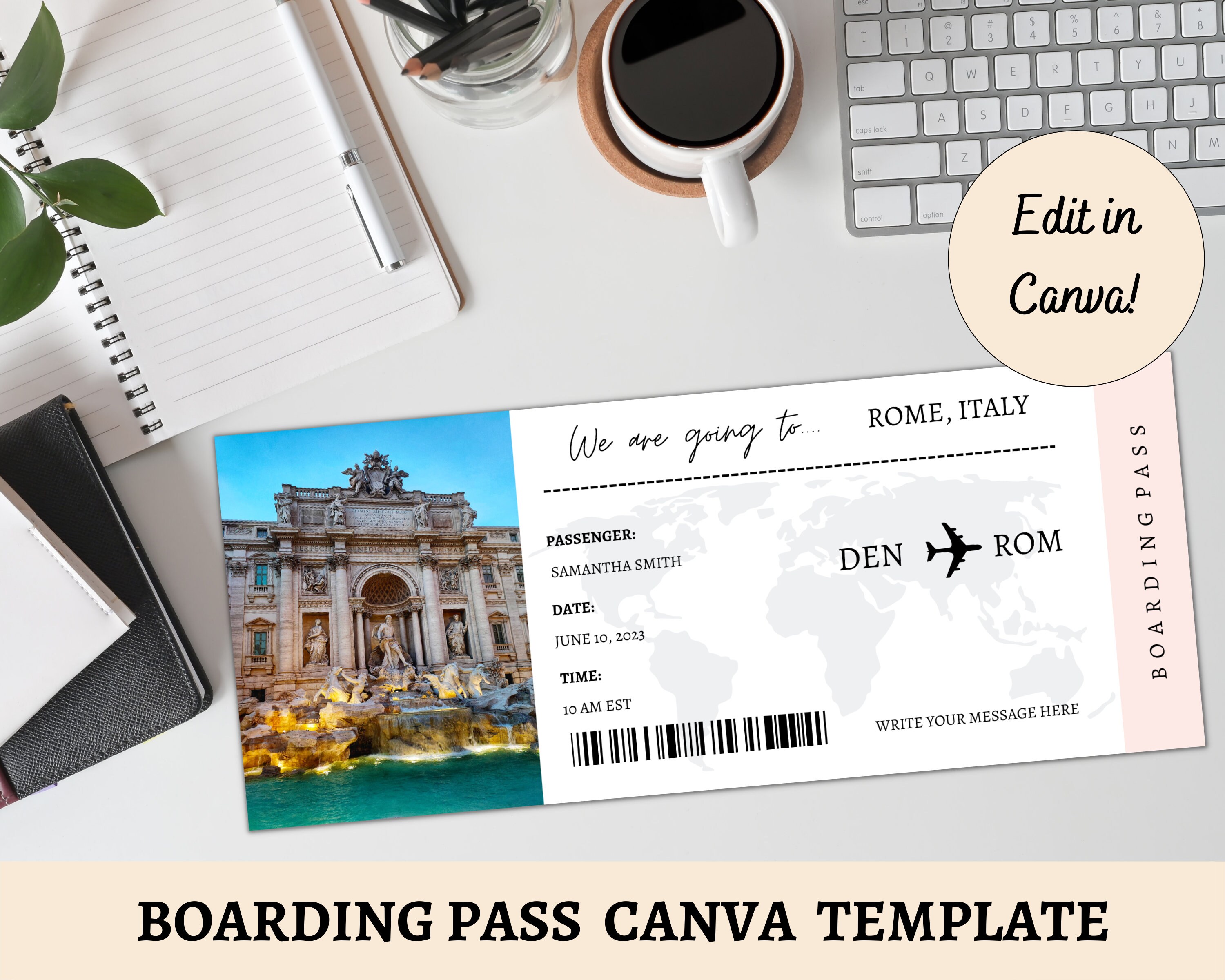 EDITABLE Boarding Pass Canva Template | Printable Airline Ticket | Surprise Airline Gift | Vacation Ticket | Boarding Pass Surprise Trip