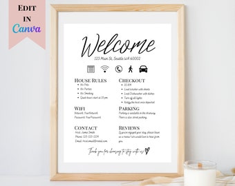 Welcome Sign for Airbnb Hosts | Customizable Welcome Sign for VRBO | Guest Arrival Poster | Things to Know Sign | Minimal Host Welcome Sign
