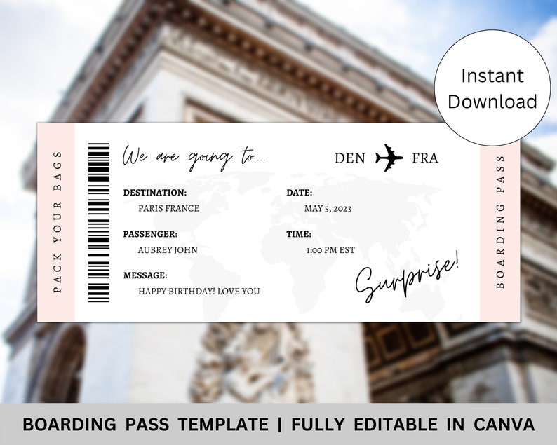 EDITABLE Surprise Boarding Pass Canva Template Printable - Etsy