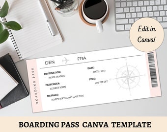 EDITABLE Plane Ticket Canva Template | Printable Fake Airplane Ticket | Surprise Trip Gift | Vacation Getaway | Boarding Pass Surprise Trip