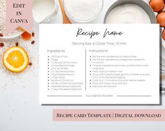 Customizable Recipe Card | Clean Simple Recipe Template | Classic Recipe Card | Digital Recipe Card | Recipe Template | 6 x 4 Recipe Card