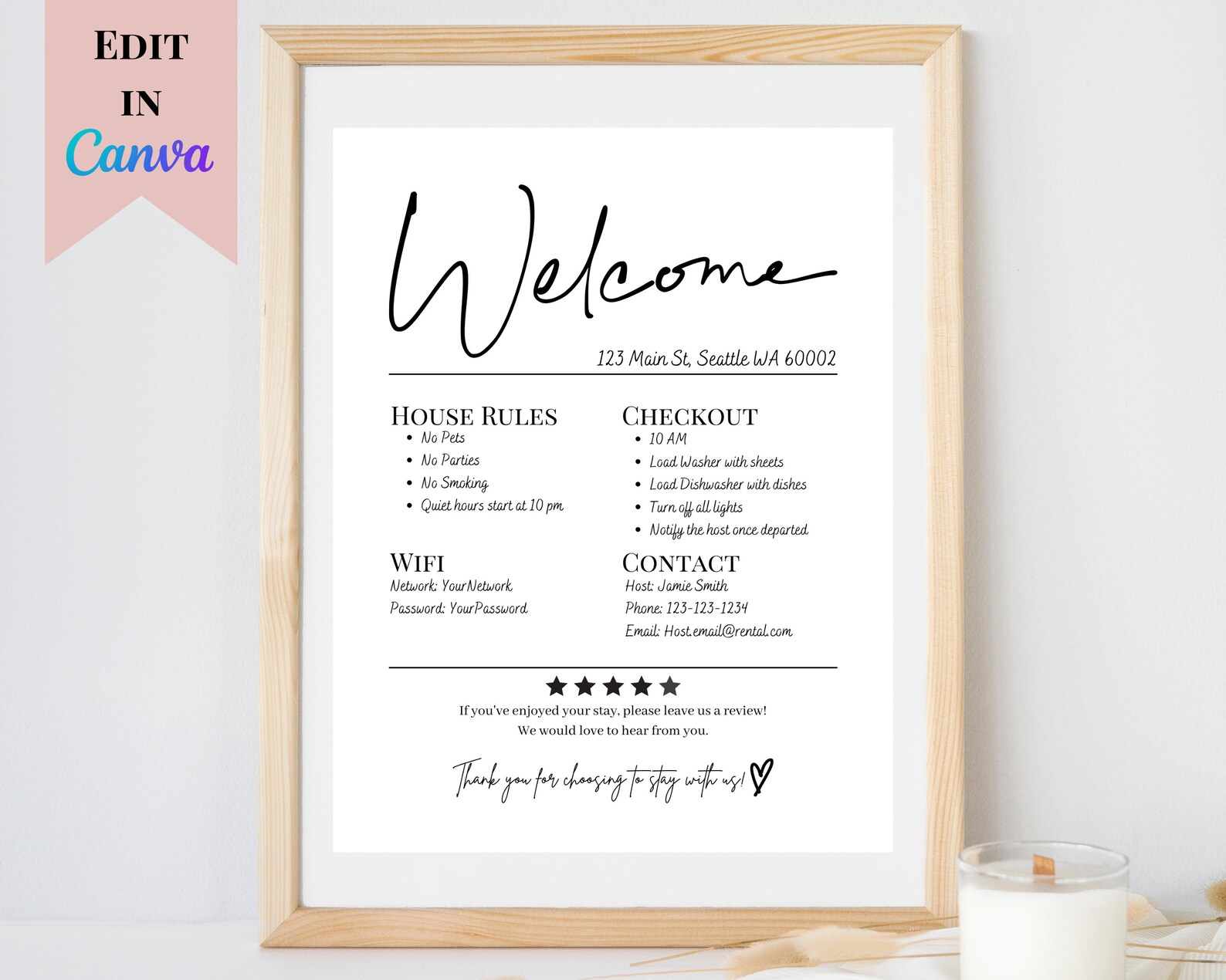 Editable Airbnb Welcome Sign | Printable Vacation Rental Sign | Welcome ...