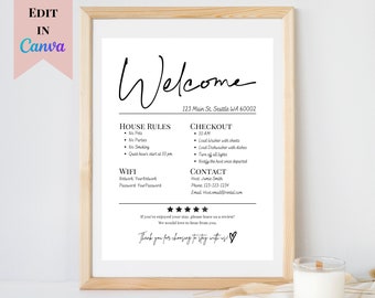 Editable Airbnb Welcome Sign | Printable Vacation Rental Sign | Welcome Sign for Airbnb Hosts | Customizable Welcome Sign for VRBO