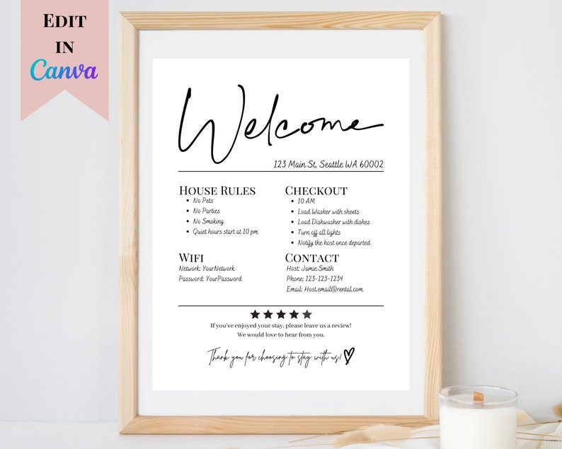 Editable Airbnb Sign Printable Vacation Rental Sign