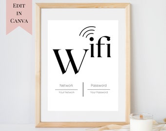 Bewerkbaar wifi-wachtwoordteken | Wifi-code afdrukbaar | Gastenkamer afdrukbaar | Bewerkbaar wifi-teken | Aanpasbare wifi-tekensjabloon | Afdrukbaar