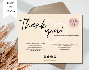 Editable Thank You For Your Order | Minimal Business Card Thank You | Simple Small Business Thank you | Customizable Business Thank You