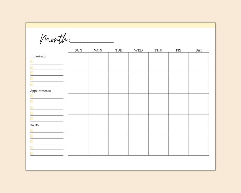 Printable Calendar Monthly Planner Monthly Calendar to Do List Calendar