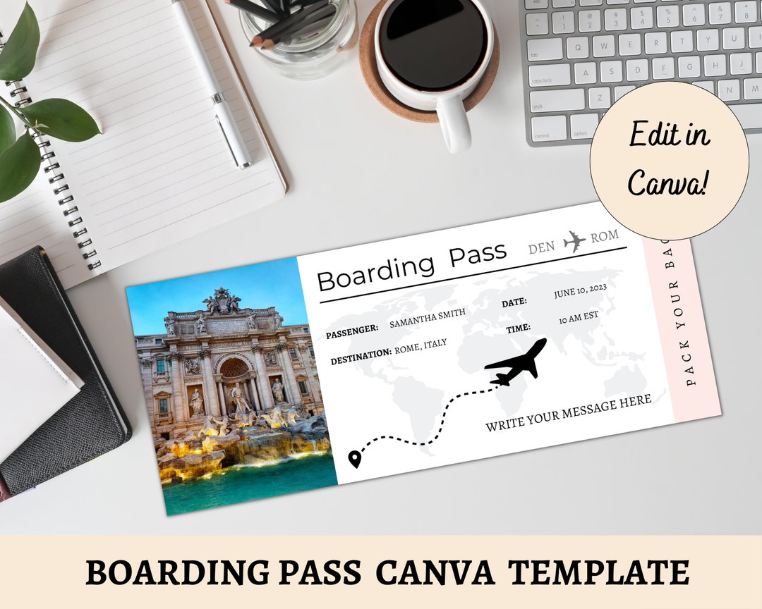 EDITABLE Boarding Pass Canva Template Customizable Airline Ticket