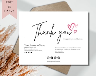 Minimal Business Card Thank You | Simple Small Business Thank you | Printable Canva Template Card | Customizable Business Thank You Print