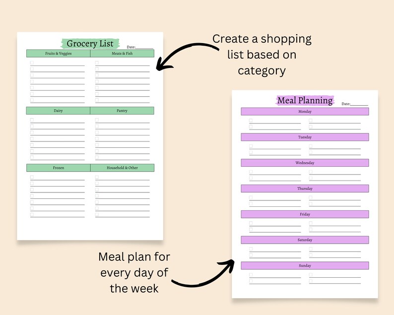 Grocery List Template Bundle | Shopping List | Weekly Meal Planner ...