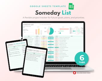 Hoja de cálculo para lista de tareas pendientes, seguimiento de proyectos, organizador de ideas, panel de control de gestión de tareas, planificador de productividad, plantilla de Google Sheets