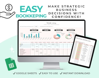 Easy Bookkeeping Template Income and Expenses Tracker, Simple Business Planner For Small Business, Profit Loss Report Finance Spreadsheet