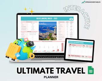 Travel Planner Spreadsheet, Summer and Holiday Road Trips, with Packing List, Budget Tracker, Trip Itinerary, Bookings Summary, Translator