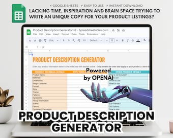 Product Description Generator: Craft Unique Descriptions, Boost Visibility & Save Time Using ChatGPT inside Google Sheets! Powered by AI