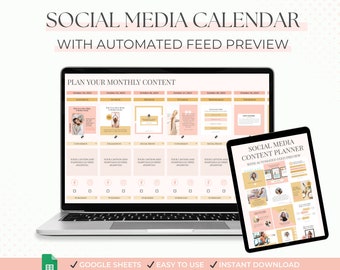 Social Media Planner With Automated Feed Preview, Social Media Calendar, Monthly Content Planning, Batch Content Creation Spreadsheet