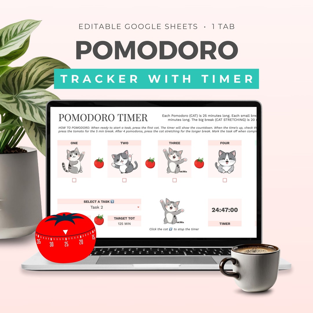 Pomodoro Timer and Tracker, Productivity Tracker, Pomodoro Timer Cat ...