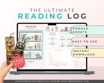 Registro de lectura definitivo para estantería, rastreador digital de libros, diario de lectura de Hojas de cálculo de Google, rastreador de hábitos de lectura, organizador de libros con marcadores