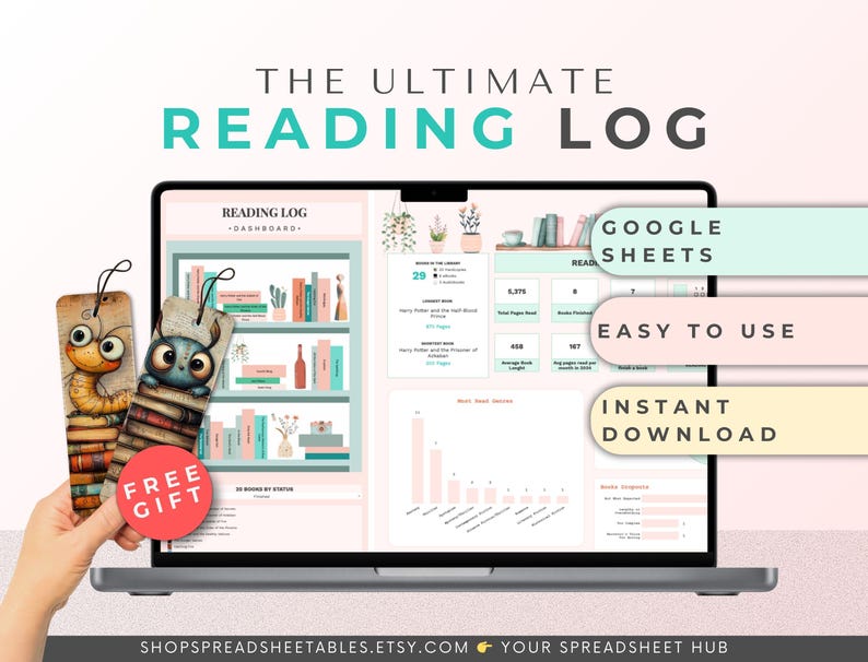 Ultimate Bookshelf Reading Log, Digital Book Tracker, Google Sheets ...